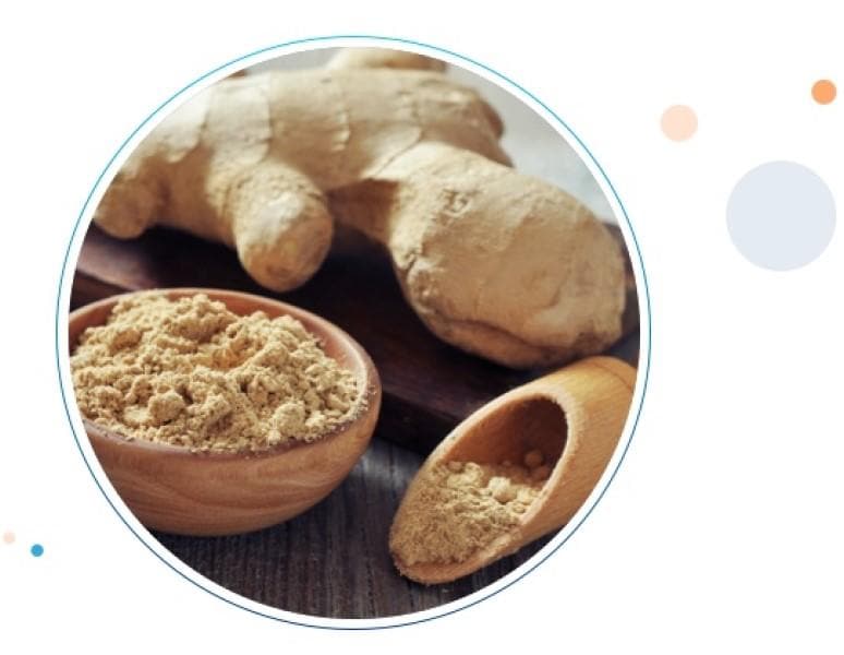A ginger root and freshly ground ginger which helps against acid reflux